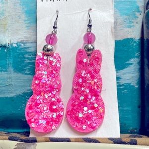 Pink glitter Easter Bunny earrings